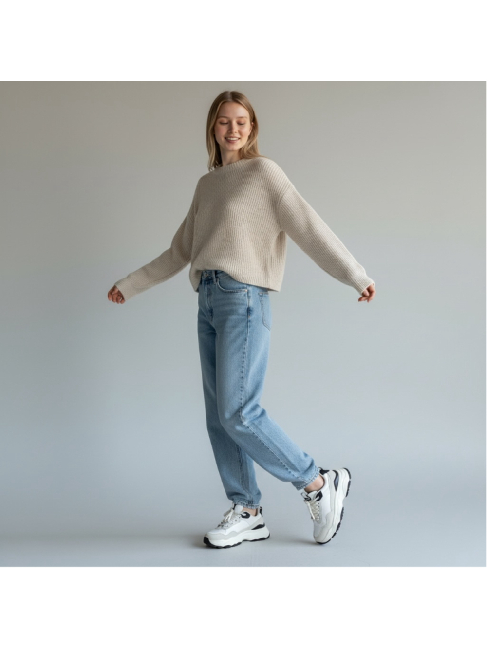 Industry Cream Chunky Knit Oversized Sweater L